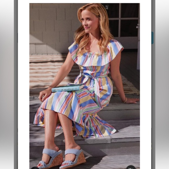 Draper James size 3X Multi color Stripe Off Shoulder Ruffle Midi Dress New - Picture 7 of 8